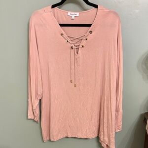 Calvin Klein Women's Blush Lace-Up Blouse